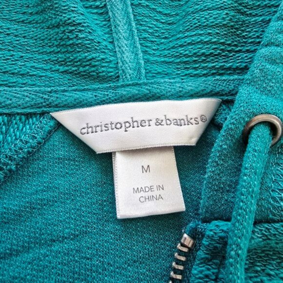 Christopher & Banks Women's Jacket Size Medium Teal Green Zipper Hoodie Pockets - Picture 2 of 15